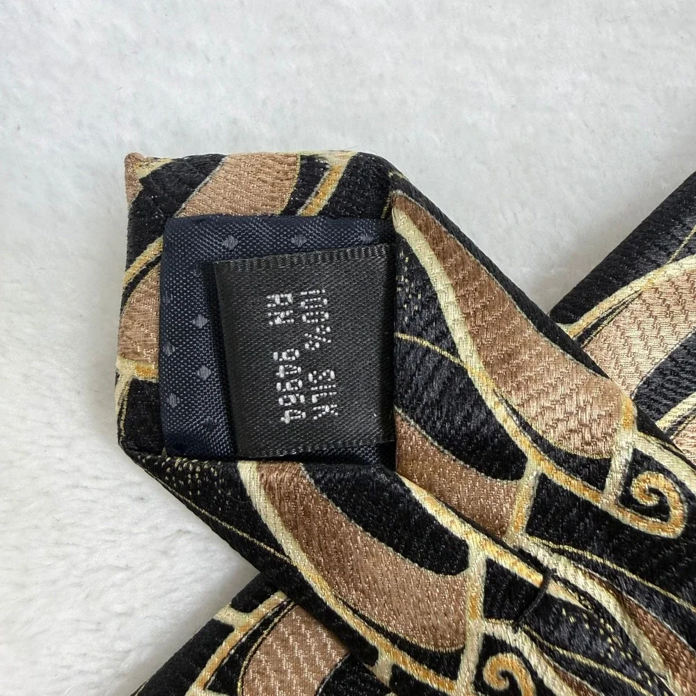 Giorgio Bissoni Mens Silk Tie Black Gold Bronze Abstract Art Deco Geometric 8223